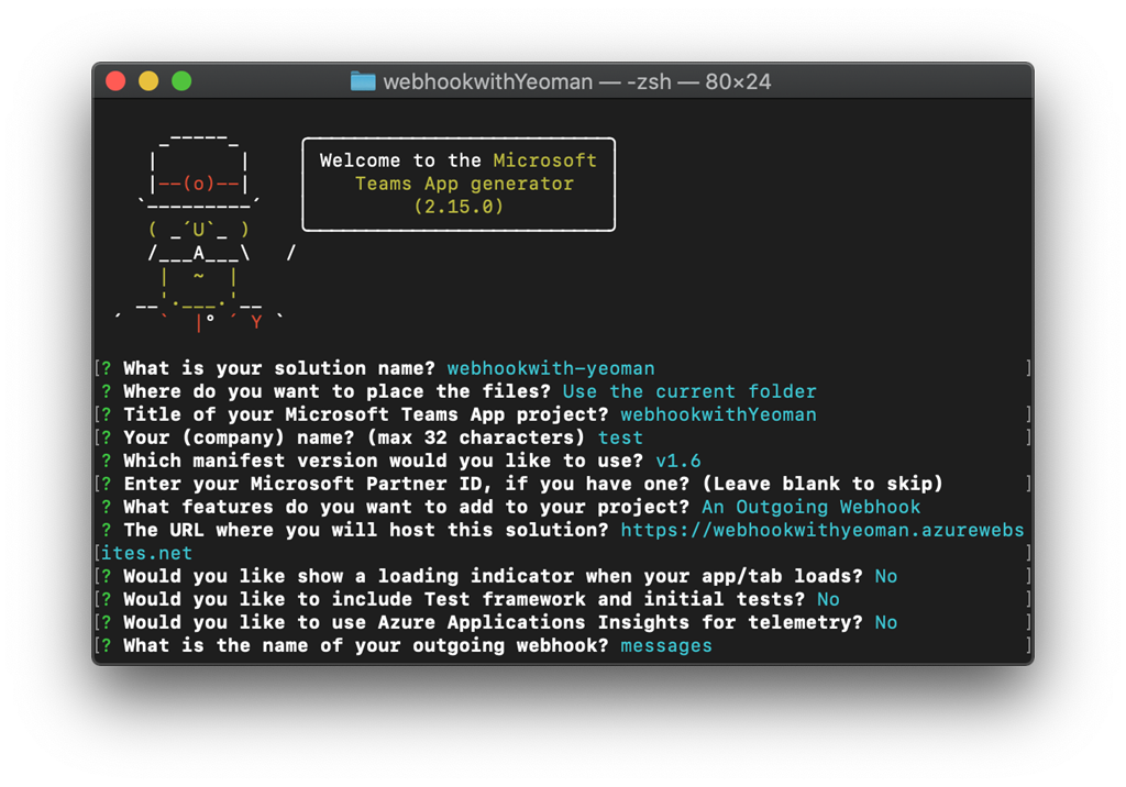Outgoing Web Hook In Teams Using Yeoman Teams Generator